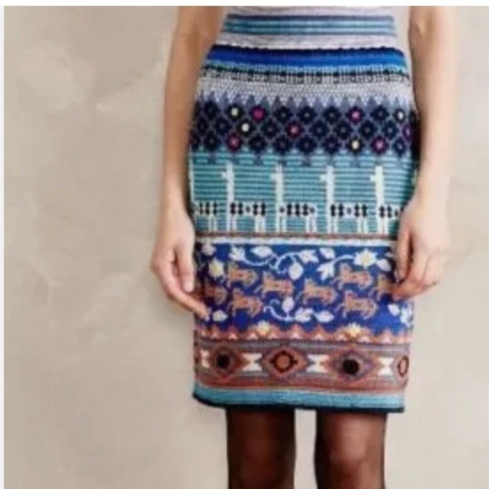 ANTHROPOLOGIE ''HWR'' LLAMA WOOL ALPACA BLEND KNIT SKIRT MULTICOLOR-BOHO-LARGE